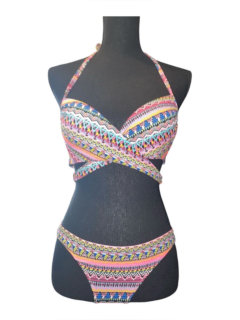 Victoria Secret Aztec Tribal Print Wrap Bikini Top and Bottom